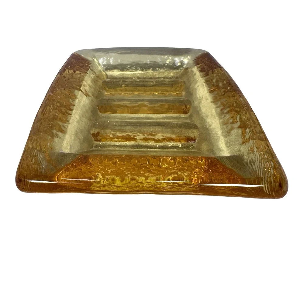 Fire & Light Citrus Glass Soap Dish Rectangular Textured Recycled Glass Yellow